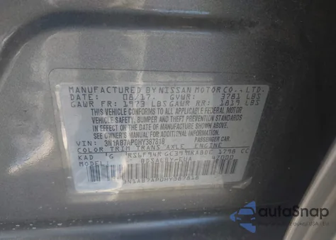 2017 Nissan Sentra S из США, поврежденный, VIN 3N1AB7AP0HY387818